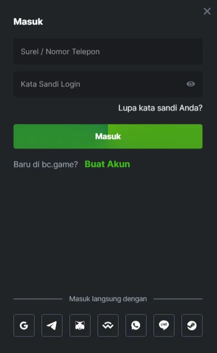 BC.Game masuk ke akun Anda
