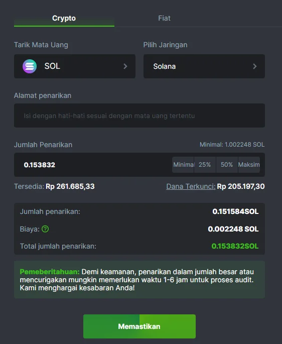 Cara menarik uang di website BC.Game
