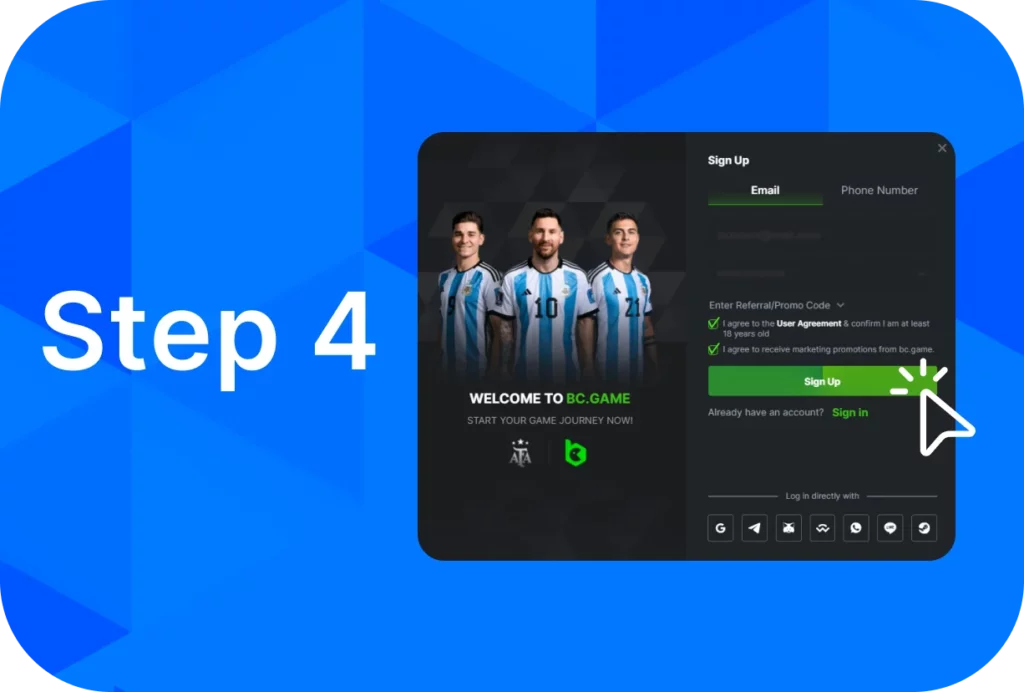 Here is the fourth step to register on BC.Game in Indonesia